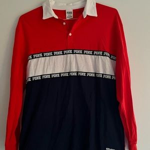 VS PINK LONG SLEEVE COLLARED TEE